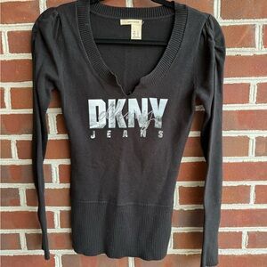 DKNY Y2K Black Long Sleeve V-Neck Top